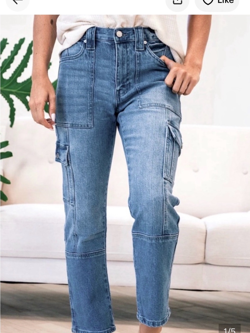 KanCan Straight Leg Cargo Jeans in Light Blue Denim